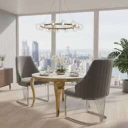 HOME LUXE INTERIOR Set of 2 Lasco Grey & Silver Velvet Dining Chairs with Metal Legs - thumbnail 5