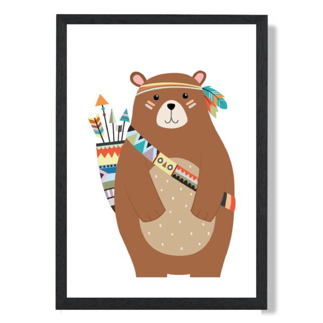 ARTZE Standing Bear Tribal Animal Framed Print SIZE: A3 with Black Frame in Brown - Size: A4 - image 1