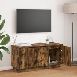 Berkfield Home TV Cabinet Smoked Oak 100x38x49 cm Engineered Wood in Brown - Size: 100 x 38 x 49 cm - thumbnail 1
