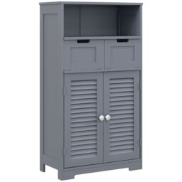 Kleankin Free Standing Bathroom Storage Cabinet with Louvred Doors, 2 Drawers in Grey - thumbnail 2