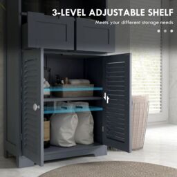 Kleankin Free Standing Bathroom Storage Cabinet with Louvred Doors, 2 Drawers in Grey - thumbnail 5