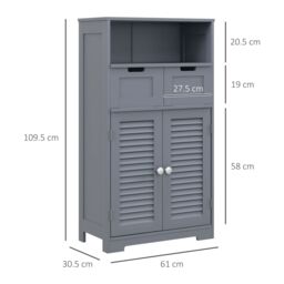 Kleankin Free Standing Bathroom Storage Cabinet with Louvred Doors, 2 Drawers in Grey - thumbnail 3