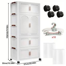 FORGEVIO 4-Tier Foldable Clothes Storage Wardrobe Organiser Stackable Plastic in White - thumbnail 2