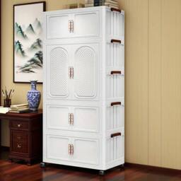 FORGEVIO 4-Tier Foldable Clothes Storage Wardrobe Organiser Stackable Plastic in White - thumbnail 4
