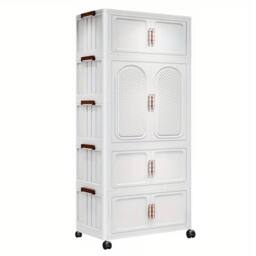 FORGEVIO 4-Tier Foldable Clothes Storage Wardrobe Organiser Stackable Plastic in White - thumbnail 3