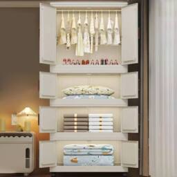 FORGEVIO 4-Tier Foldable Clothes Storage Wardrobe Organiser Stackable Plastic in White - thumbnail 6