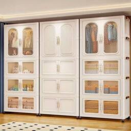 FORGEVIO 4-Tier Foldable Clothes Storage Wardrobe Organiser Stackable Plastic in White - thumbnail 5