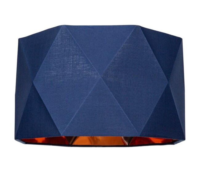 Happy Homewares Cotton Fabric Geometric Shade with Inner Brushed Metal Effect Lining in Midnight - Size: 12 inches - image 1