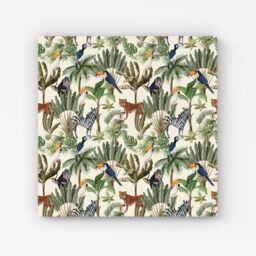 "Warren Reed - Designer Exotic Trees & Animals Canvas in Green - Size: W16"" x H16""" - thumbnail 1