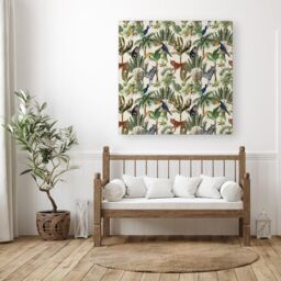 "Warren Reed - Designer Exotic Trees & Animals Canvas in Green - Size: W16"" x H16""" - thumbnail 3