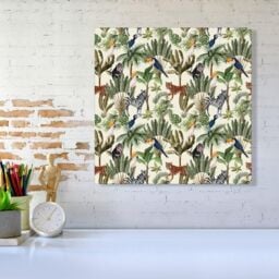 "Warren Reed - Designer Exotic Trees & Animals Canvas in Green - Size: W16"" x H16""" - thumbnail 2