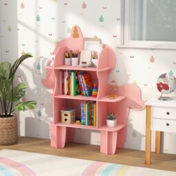 Costway Unicorn Bookcase 3-Tier Toy Storage Organizer Wooden Bookshelf in Pink - thumbnail 3