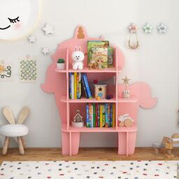 Costway Unicorn Bookcase 3-Tier Toy Storage Organizer Wooden Bookshelf in Pink - thumbnail 4