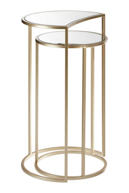 Orsina Set of 2 Nesting Side Tables, Champagne Finish Iron Frame & Mirrored Glass Tops, Art Deco Accent Tables in Gold - image 1