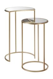 Orsina Set of 2 Nesting Side Tables, Champagne Finish Iron Frame & Mirrored Glass Tops, Art Deco Accent Tables in Gold - thumbnail 4
