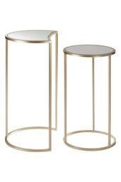 Orsina Set of 2 Nesting Side Tables, Champagne Finish Iron Frame & Mirrored Glass Tops, Art Deco Accent Tables in Gold - thumbnail 3