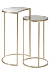 Orsina Set of 2 Nesting Side Tables, Champagne Finish Iron Frame & Mirrored Glass Tops, Art Deco Accent Tables in Gold - thumbnail 2