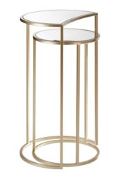 Orsina Set of 2 Nesting Side Tables, Champagne Finish Iron Frame & Mirrored Glass Tops, Art Deco Accent Tables in Gold