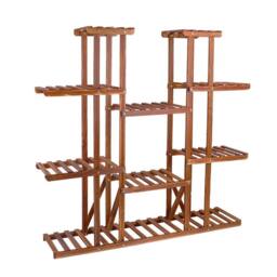NESTLUNE Multi Tier Wood Plant Stand Display Flower Rack 11 Pots in Brown - Size: 100 cm x 15 cm - thumbnail 1
