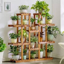 NESTLUNE Multi Tier Wood Plant Stand Display Flower Rack 11 Pots in Brown - Size: 100 cm x 15 cm - thumbnail 4