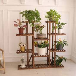 NESTLUNE Multi Tier Wood Plant Stand Display Flower Rack 11 Pots in Brown - Size: 100 cm x 15 cm - thumbnail 3
