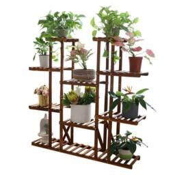 NESTLUNE Multi Tier Wood Plant Stand Display Flower Rack 11 Pots in Brown - Size: 100 cm x 15 cm - thumbnail 6