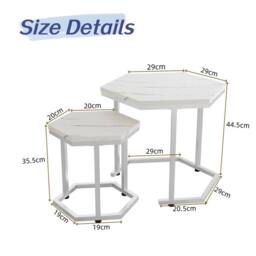 VOGREX 2 White Marble Effect Nesting Side Tables White Metal Frame - thumbnail 2