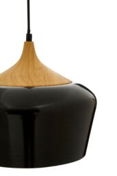 Orsina Unique Black Conical Pendant Light With Natural Wood Crown, Sleek Metal Hanging Lamp, Modern Pendant Light - thumbnail 4