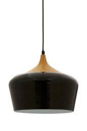 Orsina Unique Black Conical Pendant Light With Natural Wood Crown, Sleek Metal Hanging Lamp, Modern Pendant Light - thumbnail 2
