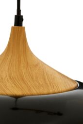 Orsina Unique Black Conical Pendant Light With Natural Wood Crown, Sleek Metal Hanging Lamp, Modern Pendant Light - thumbnail 5