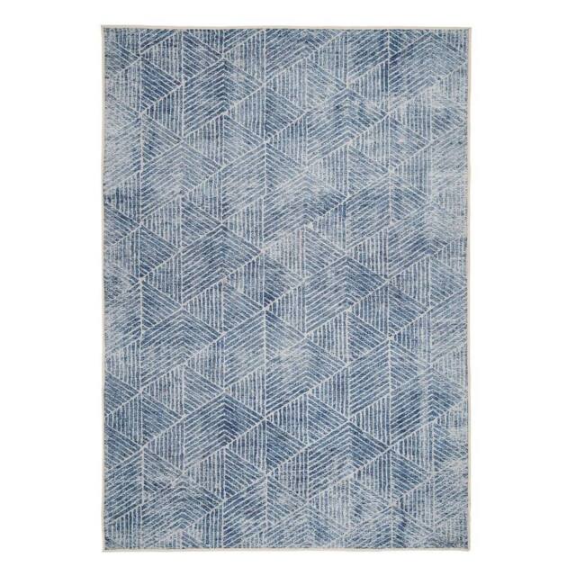 Kukoon Denim Blue Geometric Soft Pile Living Room Area Rug Bedroom Runner Mat in Mid Blue - Size: 80 cm x 300 cm - image 1