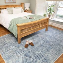 Kukoon Denim Blue Geometric Soft Pile Living Room Area Rug Bedroom Runner Mat in Mid Blue - Size: 80 cm x 300 cm - thumbnail 3