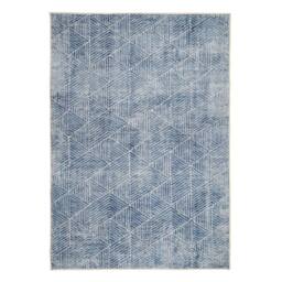 Kukoon Denim Blue Geometric Soft Pile Living Room Area Rug Bedroom Runner Mat in Mid Blue - Size: 80 cm x 300 cm - thumbnail 1