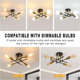 COMELY Industrial LED Ceiling Light, 4-Lights Gold Ceiling Lights, E27 Base - thumbnail 8