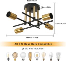 COMELY Industrial LED Ceiling Light, 4-Lights Gold Ceiling Lights, E27 Base - thumbnail 7