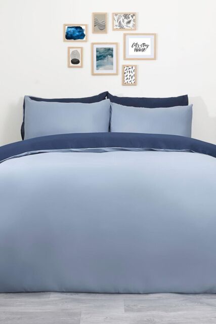 OHS Plain Dyed Reversible Duvet Cover Cover with Pillowcase Set in Navy - Size: Single - image 1