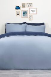 OHS Plain Dyed Reversible Duvet Cover Cover with Pillowcase Set in Navy - Size: Single - thumbnail 1
