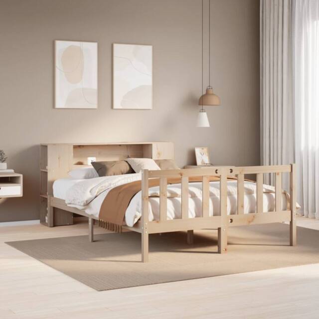 Berkfield Home Bookcase Bed without Mattress 135x190 cm Double Solid Wood Pine in Brown - image 1