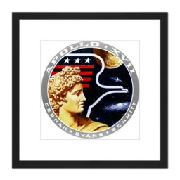 Artery8 Space NASA Apollo 17 Mission Emblem Badge Patch 8X8 Inch Square Wooden Framed Wall Art Print Picture with Mount in Black - thumbnail 1