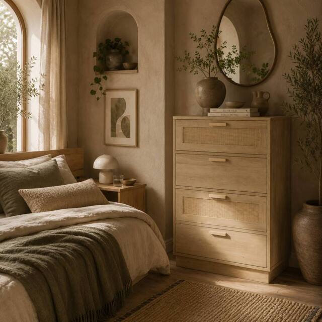 Wyld Haus Reredito 4 Drawer Chest with Rattan Panelled Fronts in Natural - image 1