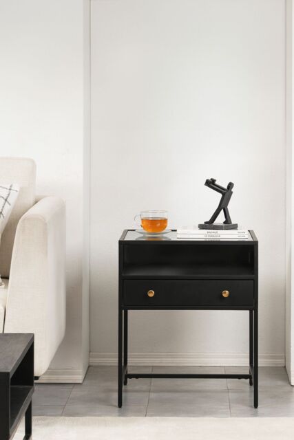 MH London Metal & Glass Bedside Table for Modern Bedroom in Black - image 1