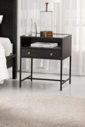 MH London Metal & Glass Bedside Table for Modern Bedroom in Black - thumbnail 3