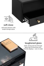 MH London Metal & Glass Bedside Table for Modern Bedroom in Black - thumbnail 8
