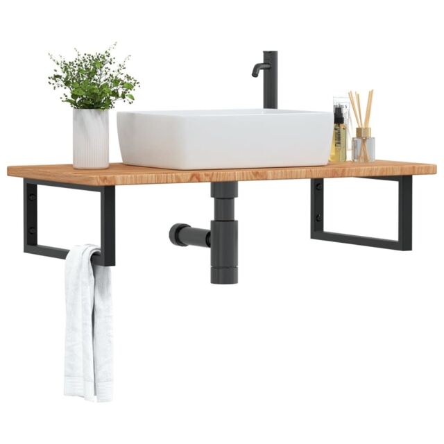 Berkfield Home Basin Shelf Wall Mounted Steel & Solid Wood Oak in Brown - image 1