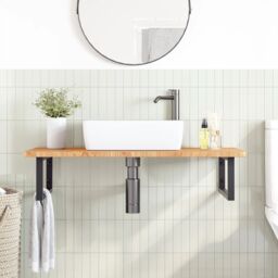 Berkfield Home Basin Shelf Wall Mounted Steel & Solid Wood Oak in Brown - thumbnail 3