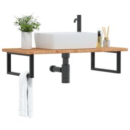 Berkfield Home Basin Shelf Wall Mounted Steel & Solid Wood Oak in Brown - thumbnail 1