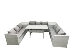Fimous Rattan Garden Outdoor Furniture Set 9 Seater Garden Sofa Rectangulr Dining Table Set with 2 Side Tables Light Grey Mixed - thumbnail 2