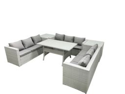 Fimous Rattan Garden Outdoor Furniture Set 9 Seater Garden Sofa Rectangulr Dining Table Set with 2 Side Tables Light Grey Mixed - thumbnail 1
