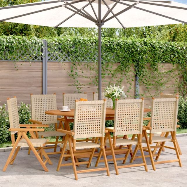 Berkfield Home Reclining Garden Chairs 8 pcs Beige Poly Rattan & Solid Wood - image 1