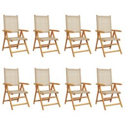 Berkfield Home Reclining Garden Chairs 8 pcs Beige Poly Rattan & Solid Wood - thumbnail 2